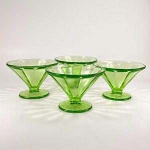 Vintage Federal Dessert Sherbet Glass Green Uranium Depression Lot 4 Glows